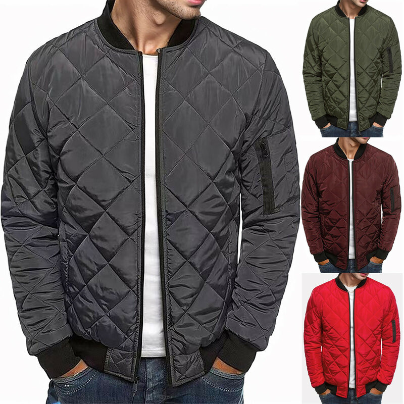 Men's Padded Jackets Winter Full Zipper Outwear Casual Windproof Warm Coat