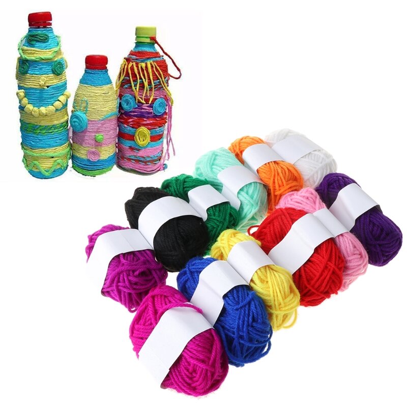 12 Assorted Colors Childrens DIY Manual Knitting Wool Yarn Crochet Acrylic Fiber Line Cord Thick Thread for Cushion for