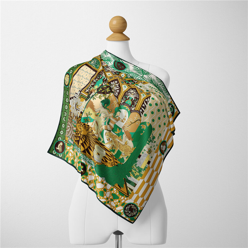 53cm luxo feminino palácio design lenço de seda bandana bandana moda cabelo quadrado hijab lenço para senhoras