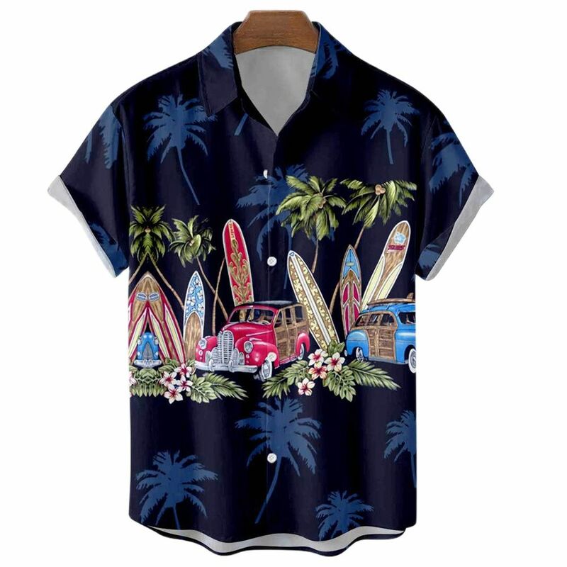 2024 Summer Hawaii Rockabilly Shirt For Men Luxury Men's Oversized Social Fashion Dazn Jojos Camisa Manga Curta Floral Casual