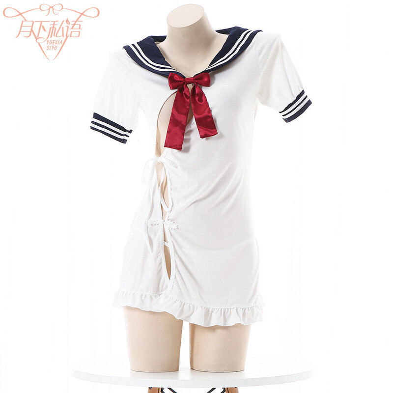 Roupa interior com cordões estilo escolar sexy oca, fato de marinheiro para meninas e mulheres, fantasia cosplay, tentação uniforme, vestido JK, amor