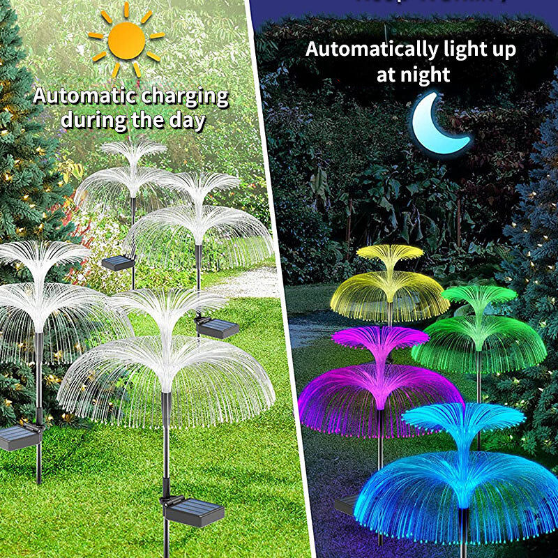 Jellyfish Solar Garden Lights, impermeável ao ar livre, pátio Floodlight, pátio Party Decor, Flores Lamp, 7 cores, 3 pcs