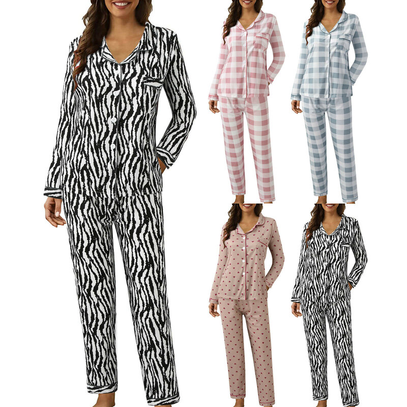 Neue Nachtwäsche Pyjamas für Frauen lange Hosen und Ärmel Sommer Frühling Lounge wear Mode druck Home Kleidung Homewear Sets