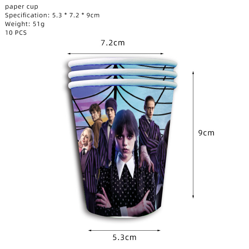 The Movie Wednesday Addams Party Supplies Include Paper Cups Plates Napkins Tablecloth for Kid Birthday Decoration Baby Shower