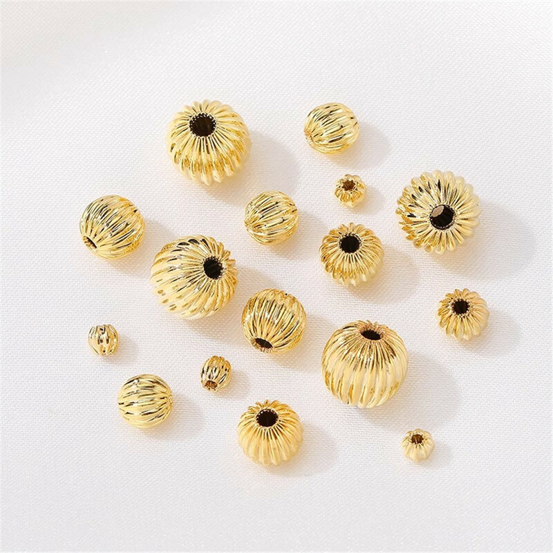 14K Gold Pumpkin Pattern Beads Lantern Beads Watermelon Beads Handmade DIY Crafted Bracelet Bead Jewelry Materials Accessories
