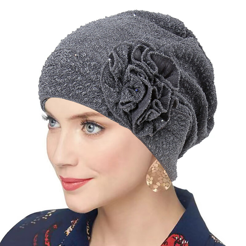 Indian Women Flower Chemo Cap Hijab Hair Loss Head Wrap Turban Muslim Bonnet Beanie Stretch Headwear Cancer Hat Turbante Mujer