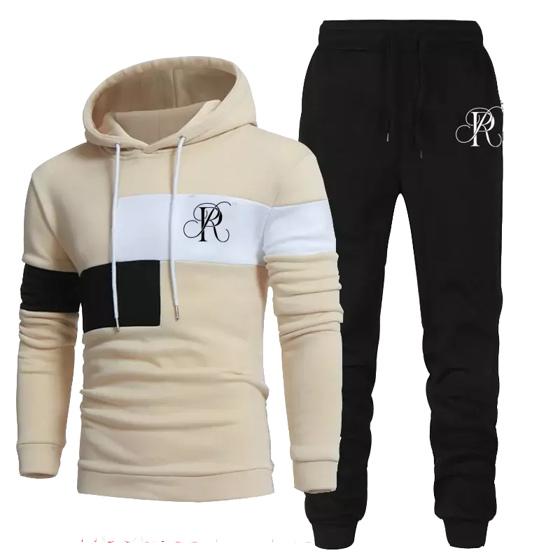 Pakaian olahraga pria, baju Sweater dan celana olahraga bertudung bercetak, musim gugur dan dingin dua potong ukuran Plus untuk lelaki