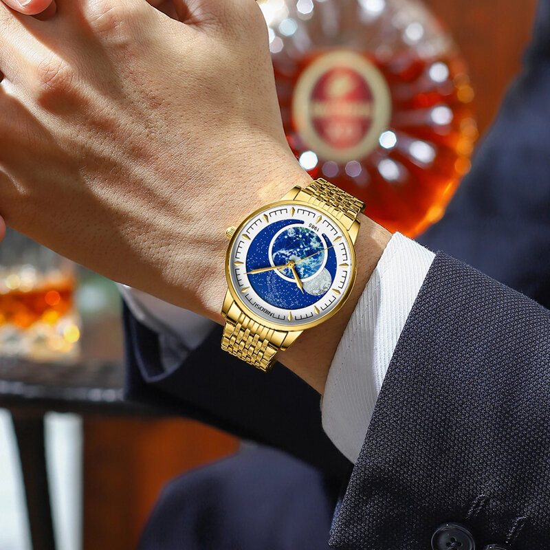 Nibosi homens relógio de quartzo com pulseira de aço inoxidável, marca de luxo, impermeável, esportes, moda