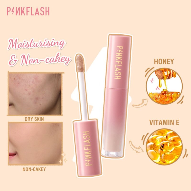 Pinkflash-corretivo líquido à prova d'água, creme de base líquida de longa duração, olheiras, cicatriz, acne, primer de pele lisa