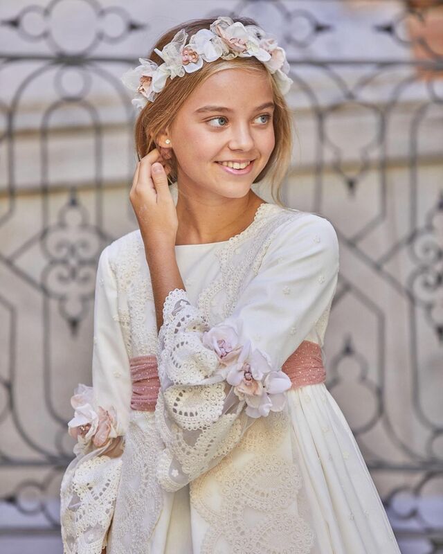 Gaun Anak Perempuan Komuni FATAPAESE untuk Anak Putri Antik Renda Pita Bunga Sabuk Pengiring Pengantin Mini Gaun Pesta Pernikahan A Line