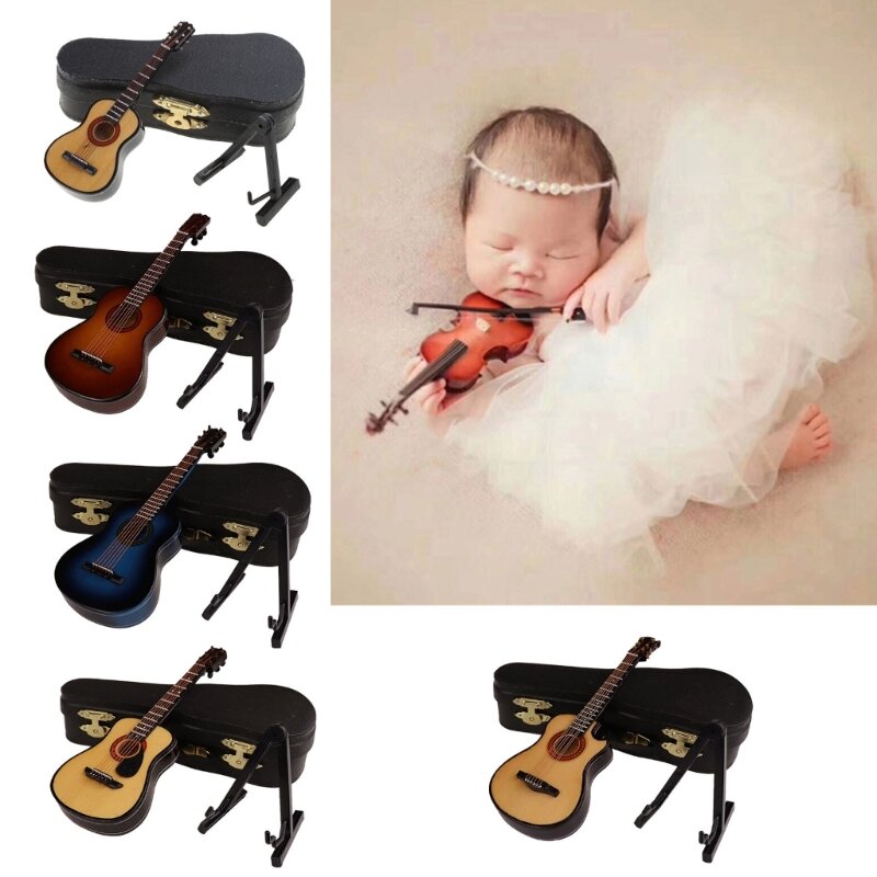 Neugeborenen Fotografie Prop Antike Mini Gitarre für Baby Fotoshootings Holz Musikinstrument Dekorationen Geburtstag Geschenk