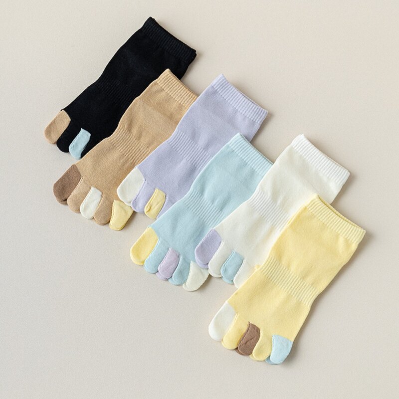 Calcetines de algodón con punta dividida para mujer, medias suaves japonesas, calcetines de barco de cinco dedos