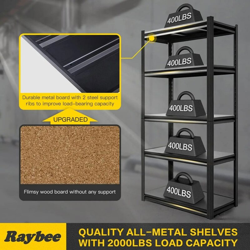 Garage Shelving 2000LBS Heavy Duty Storage Shelves Adjustable 5 Tier Metal Shelves for Storage Garage Shelves Storage