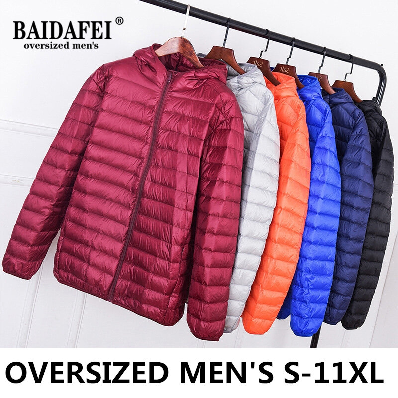 Plus Size 5xl 8xl 11xl Men Fashion Hooded Puffer Jacket 2023 New Men's Ultralight Packable 90% White Duck Down Men Coats