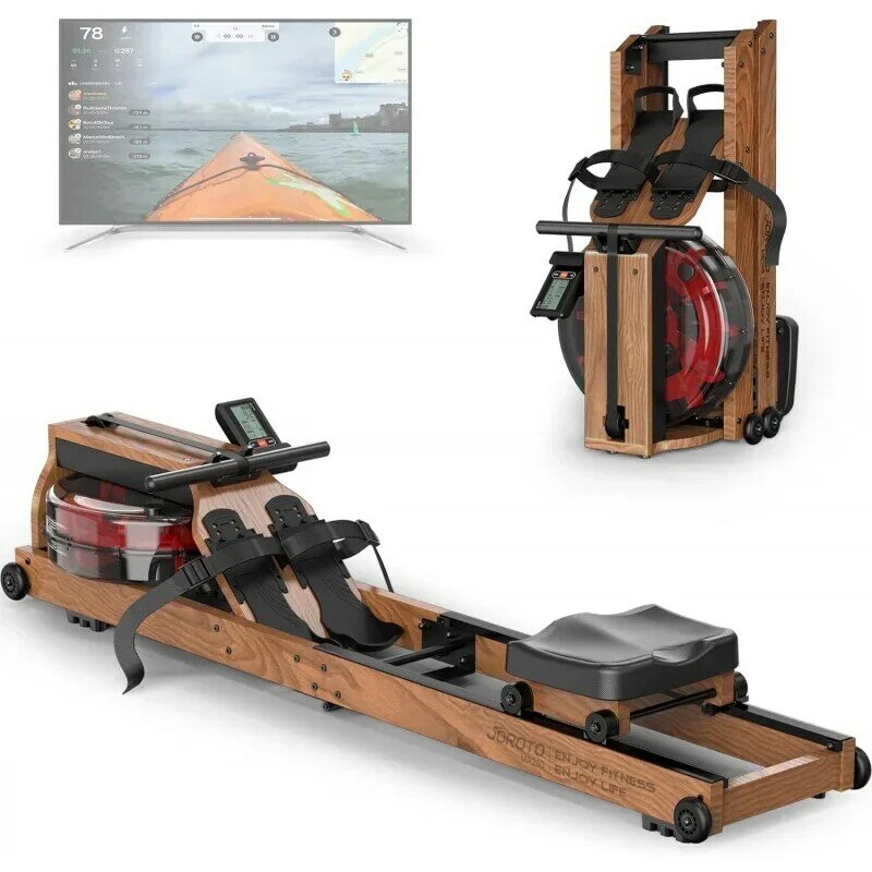 Vogatore ad acqua JOROTO per uso domestico, vogatore pieghevole in legno di quercia capacità di peso 330 libbre con Monitor Bluetooth, telefono |