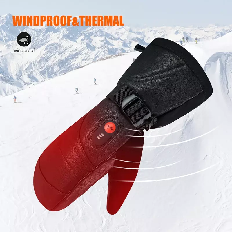 Guantes Térmicos recargables de piel de cabra para esquiar, impermeables, para moto de nieve, invierno, 2023