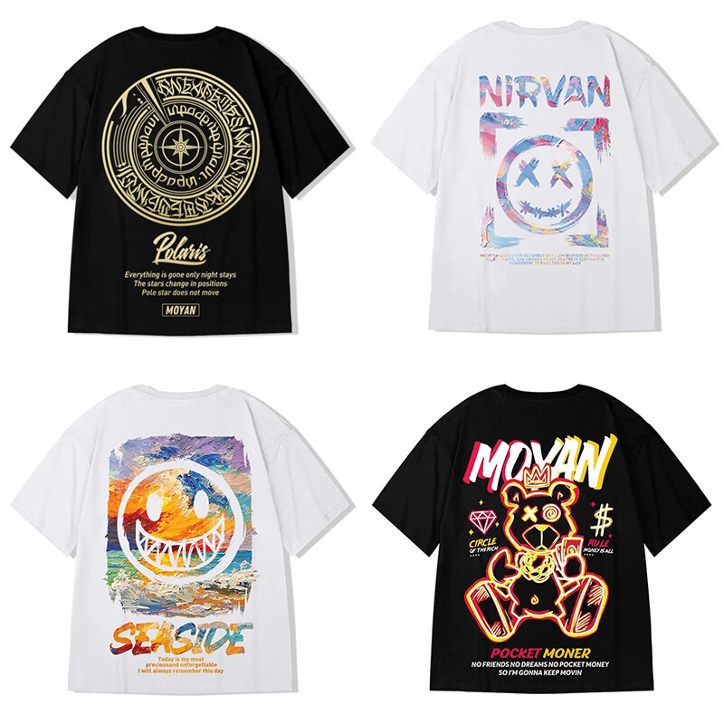2024 nowa modna główna ulica koszulka Streetwear męska z nadrukiem Hip Hop letnia gorąca wyprzedaż bawełniane, w stylu Harajuku koszulka męska luźne góra