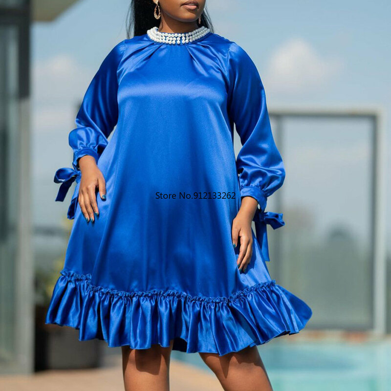 African Dresses for Women 2023 Summer Plus Size Casual Dress Sexy Evening Party Pearl Neck Robe African Clothes Women