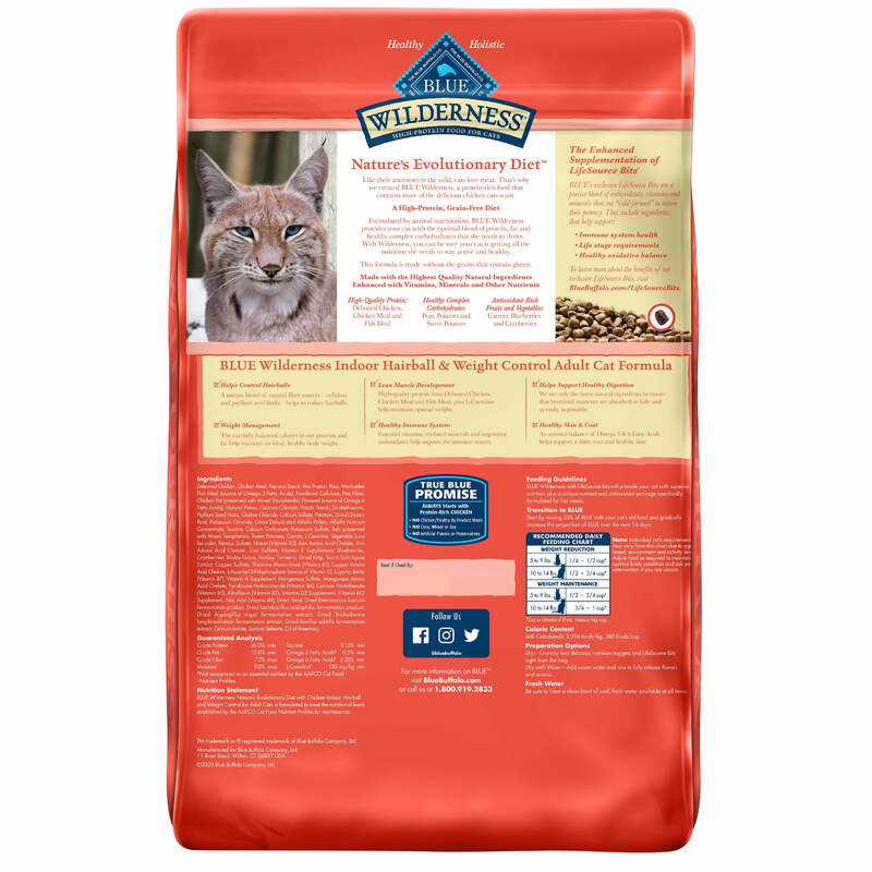 Blue Buffalo Wilderness High Protein Indoor Hairball & Weight Control pollo cibo secco per gatti per gatti adulti, senza cereali 9.5 lb