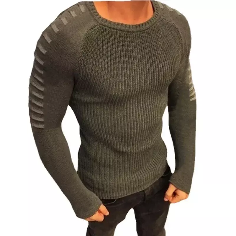 2023 ciepły sweter europejski i amerykański jesienno-zimowy męski Slim Fit z długim rękawem z okrągłym dekoltem dzianinowy Top duży