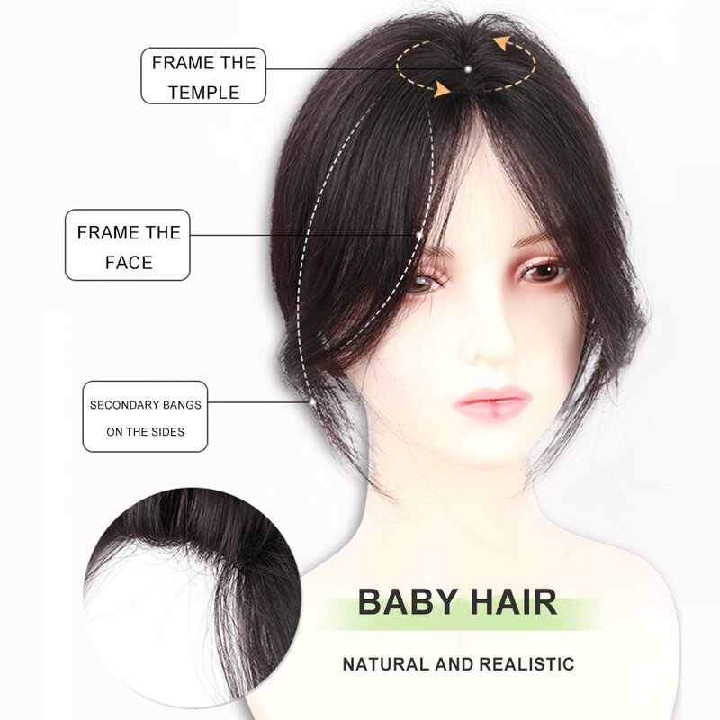 Franja de cabelo humano natural para mulheres, franja de cortina 3D, extensões de grampo, postiços invisíveis, franja lateral, cabelo humano, roupa diária