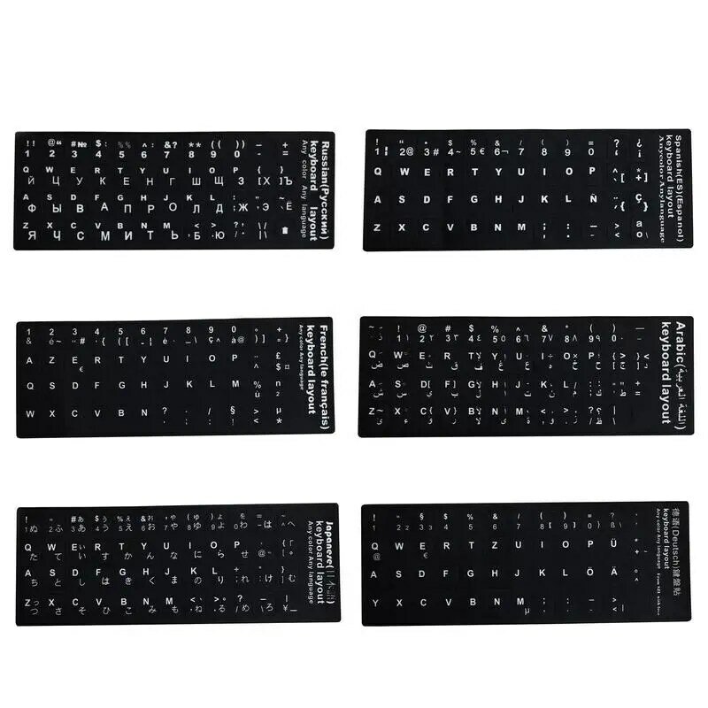 Pegatinas de teclado de larga duración para ordenador portátil, reemplazo de teclado de diseño de alfabeto antideslizante para PC, español/inglés/ruso/japonés/Árabe