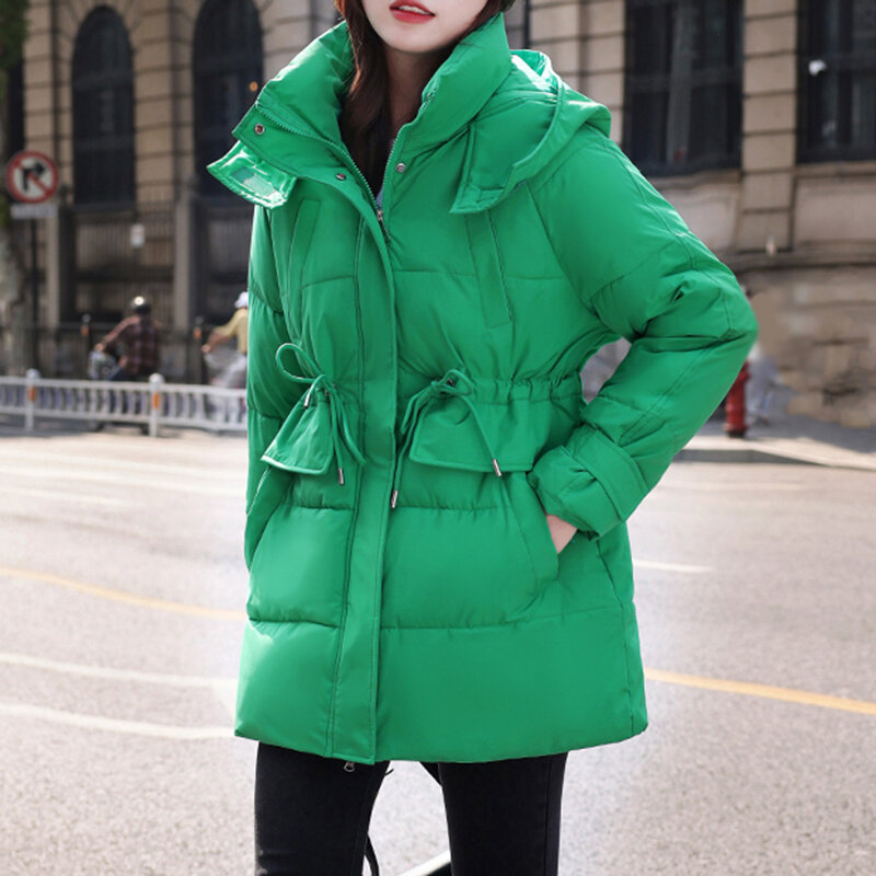 2023 nowa damska puchowy płaszcz bawełniany kurtka zimowa damska średniej długości wersja luźny, gruby ciepła odzież wierzchnia modna kurtka z kapturem