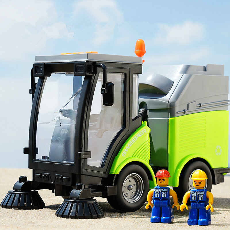 Nuovo modello di spazzatrice in lega pressofuso pulizia stradale cestino dei rifiuti classificazione veicoli igienico-sanitari modello di auto suono e luce regali per bambini