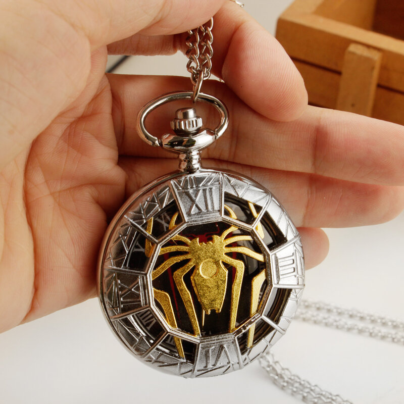 Reloj de bolsillo con diseño creativo de araña dorada para hombre y niño, collar con diseño calado, regalo Vintage