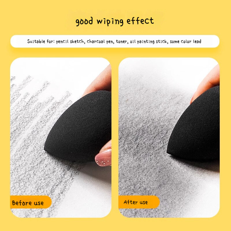 Borrence 10pc Sketch rubbing cotton art sponge egg absorbent painting special eraser highlight plastic black ball drop shape