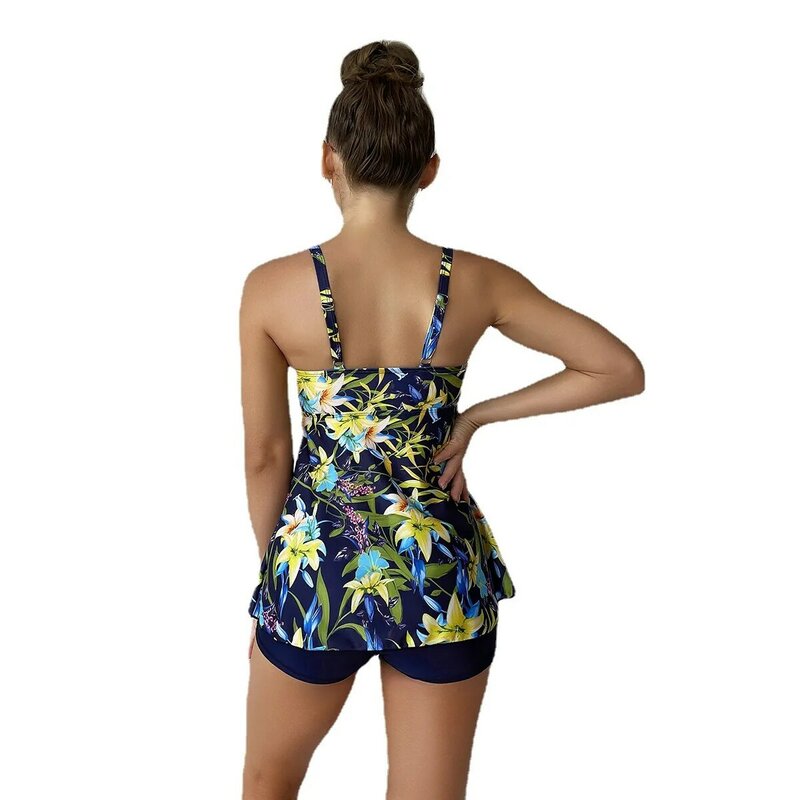 Seksowne Bikini zestawy damskie sukienka z nadrukiem kwiatowym stroje kąpielowe dwuczęściowe Push Up strój kąpielowy damskie stroje plażowe z wysokim stanem kostiumy kąpielowe