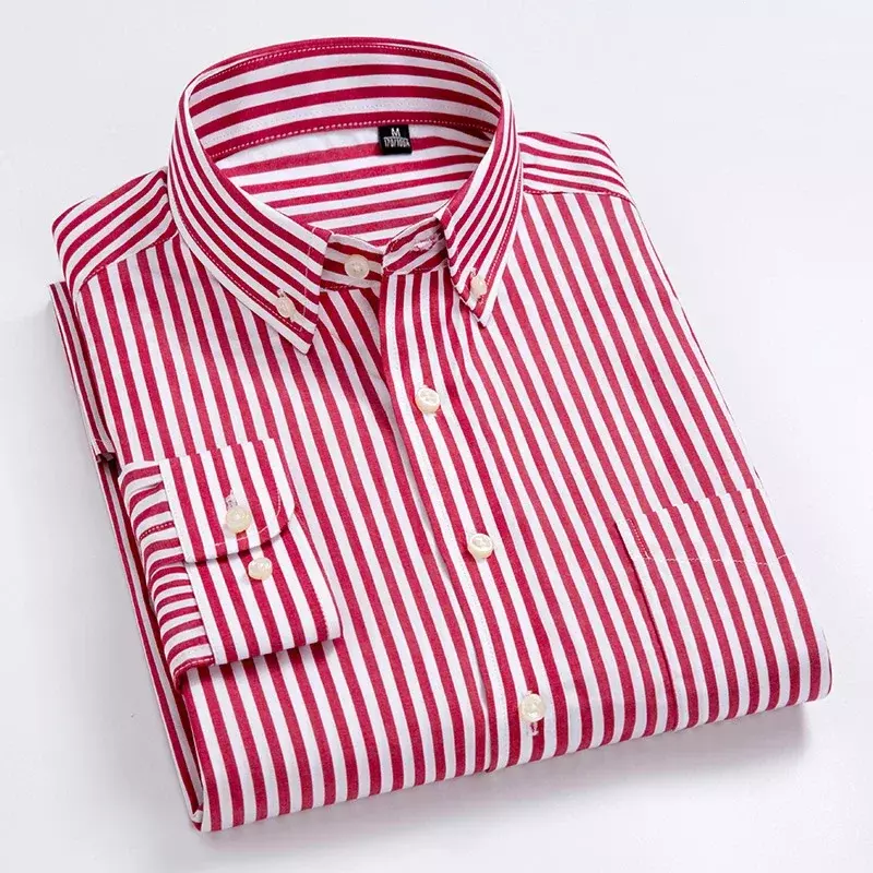 Высококачественная брендовая мужская одежда из 100% хлопка, мужские полосатые рубашки из ткани Оксфорд, мужские классические рубашки для отдыха