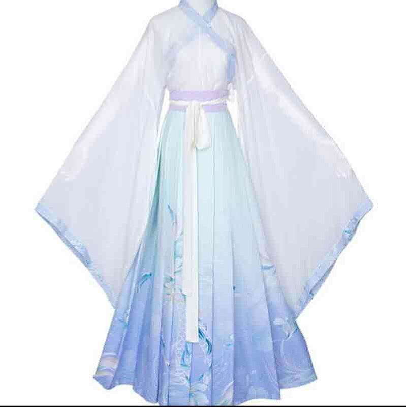 Baju Bordir Tradisional Tiongkok Pasangan Hanfu Ukuran Plus 2XL Kostum Cos Halloween Dewasa Hanfu Hitam Biru untuk Pria/Wanita