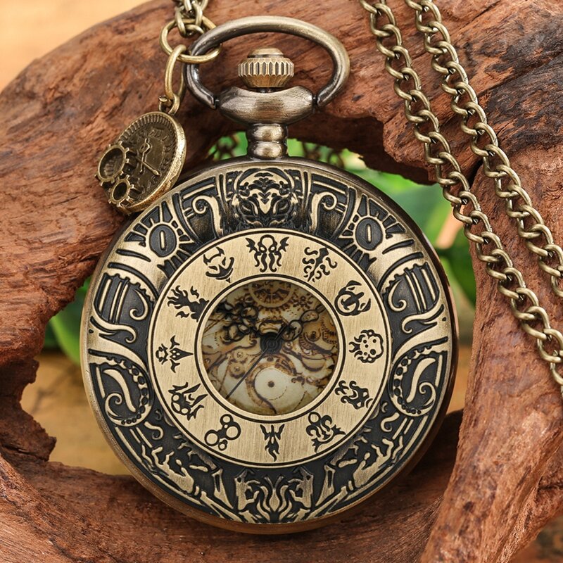 Circle Gear orologio da tasca al quarzo con Design analogico Steampunk collana con numeri arabi maglione orologio con ciondolo a catena con accessorio per ingranaggi