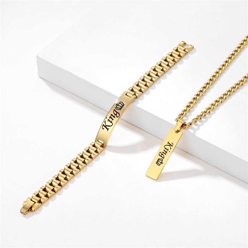 Hiyong Name benutzer definierte DIY Herren Titan Stahl lange Halskette Armband personal isierte Mode Herren Edelstahl Schmuck Set