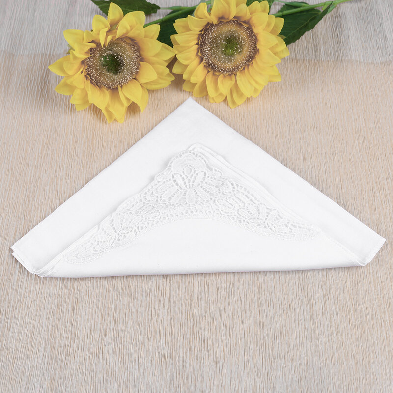3/6 sztuk Unisex bawełniana chusteczka miękke zmywalne Hanky koronka rozpuszczalna biały ręcznie ręcznik kieszonkowy na wesele prezent 43x43cm