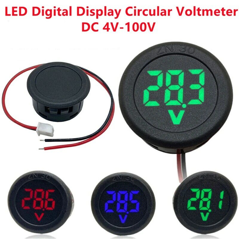 DC 4-100V DC digital voltmeter head display LED digital display circular two-wire voltmeter reverse connection protection