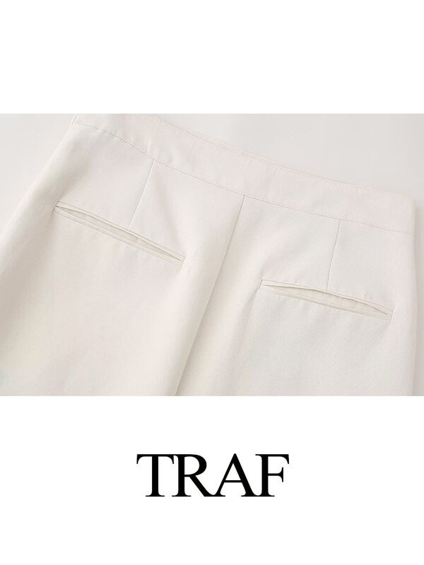 TRAF-Saia com fecho de cintura alta feminina, saia longa elegante, monocromática, decoração de bolso, nova moda, verão, feminino, 2022