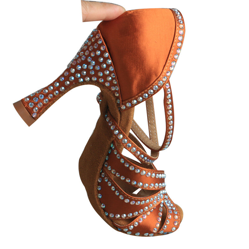 Custom Rhinestone Dance Shoes Women Tango Salsa Latin Dance Shoes Ballroom Dance Heels Soft Sole Girls Ladies Dance Shoes
