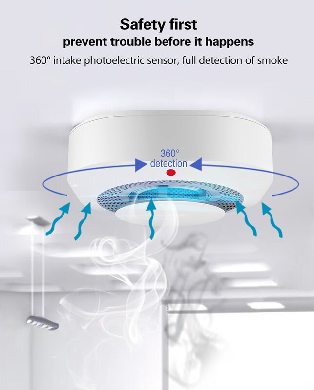 ZigBee Tuya detektor asap pintar WiFi, keamanan rumah Sensor pencegahan asap, Alarm suara bekerja dengan Alexa Google Home
