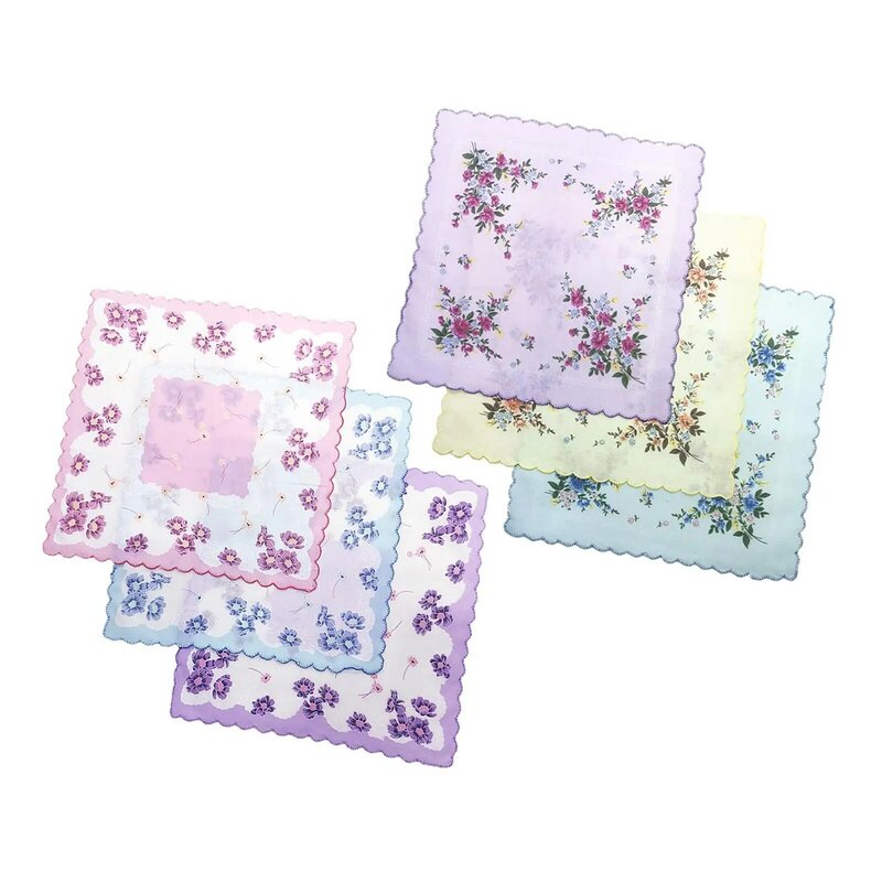 Women Ladies Handkerchiefs Floral Print Elegant Vintage Style Soft Colorful Hankies for Party Wedding Favors Gift 12"x12"