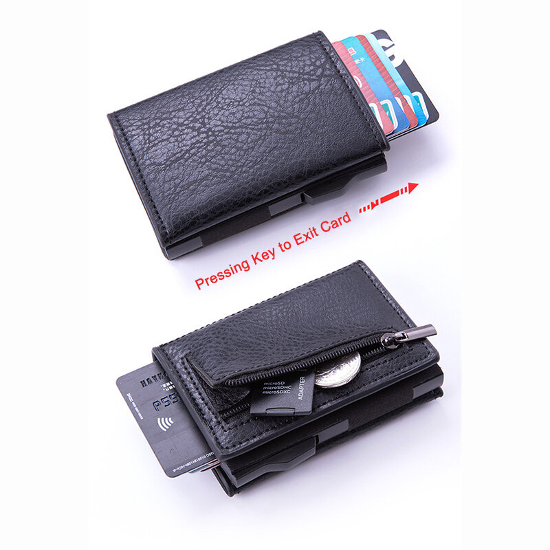 Portefeuille en cuir avec gravure personnalisée pour homme, porte-cartes de crédit, portefeuille intelligent anti-vol RFID, poche à monnaie, sacs à main à fermeture éclair