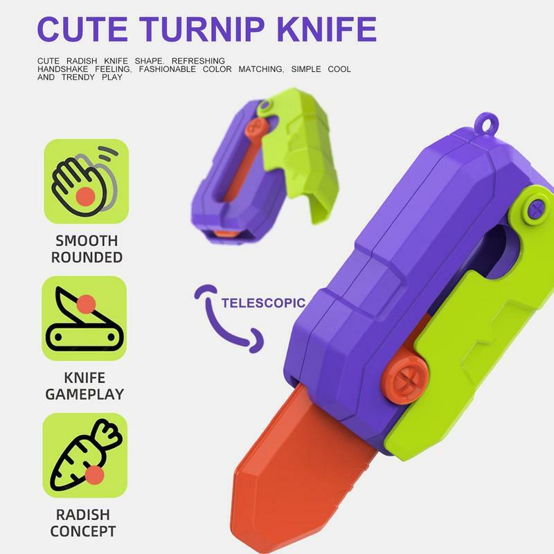 子供のためのクリエイティブなポータブルプッシュカードナイフ、爆発的なキャビティ、人参ナイフ、小さなおもちゃ、不安の緩和、感覚カッターおもちゃ