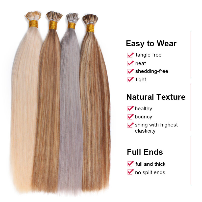 Straight I Tip Hair Extensions Natural Real Human Fusion Hair Extensions 50pcs/ Set Keratin Capsule Brown Blonde Color 12-26inch