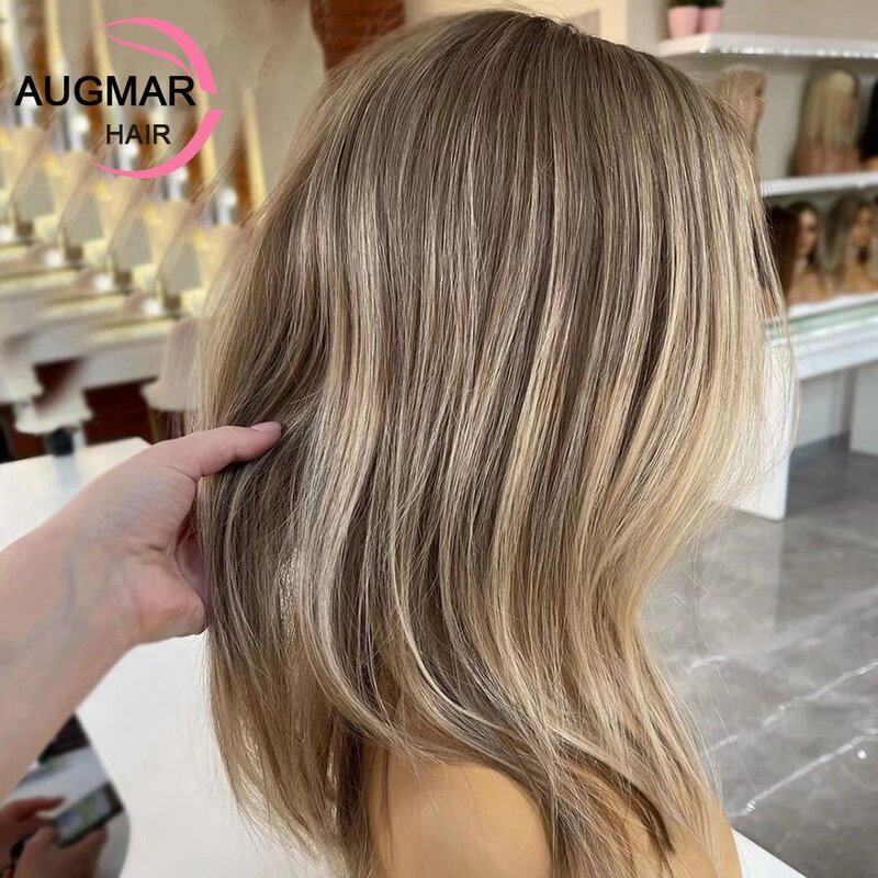 Brązowy wyróżnij peruka ludzki włos 360 koronkowa peruka z przodu krótka falista koronkowa peruka HD 13x6 Ash blond koronkowa peruka z ludzkich włosów peruki dla kobiet