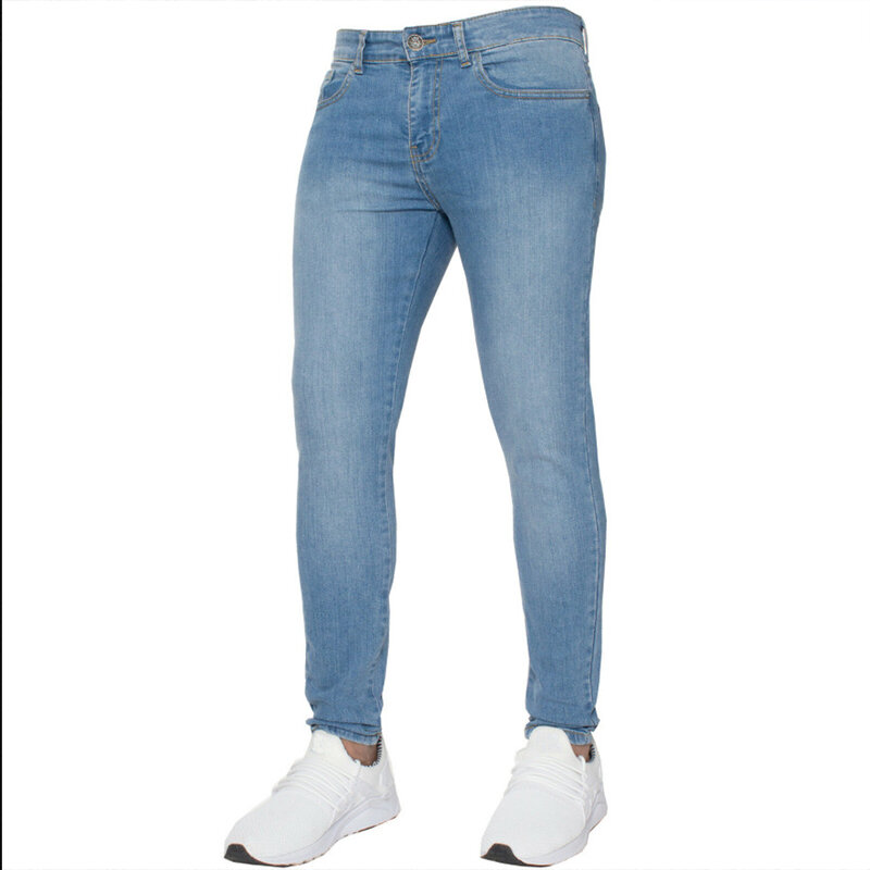 Jeans Skinny Melar Pria Baru Celana Denim Ramping Katun Elastis Mode Celana Pensil Ukuran Plus Pria Celana Panjang Kasual Warna Murni