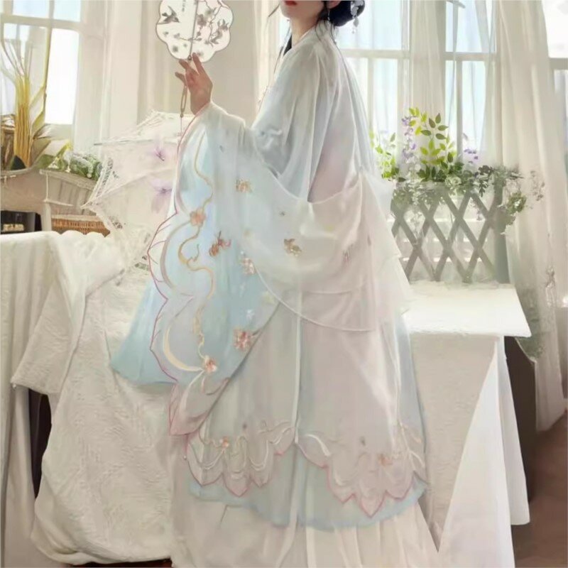 Falda de Quijote de estilo Hanfu para mujer, camisa bordada de manga grande de doble capa, bordado pesado, nuevo