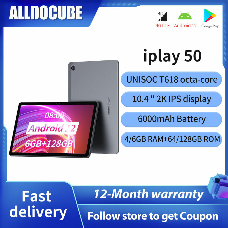 Alldocube-iPlay 50 Android 12 Tablet, UNISOC T618, Octa Core, 6GB de RAM, 64 GB, 128GB ROM, Lte Phonecall Pad, Google, Novo