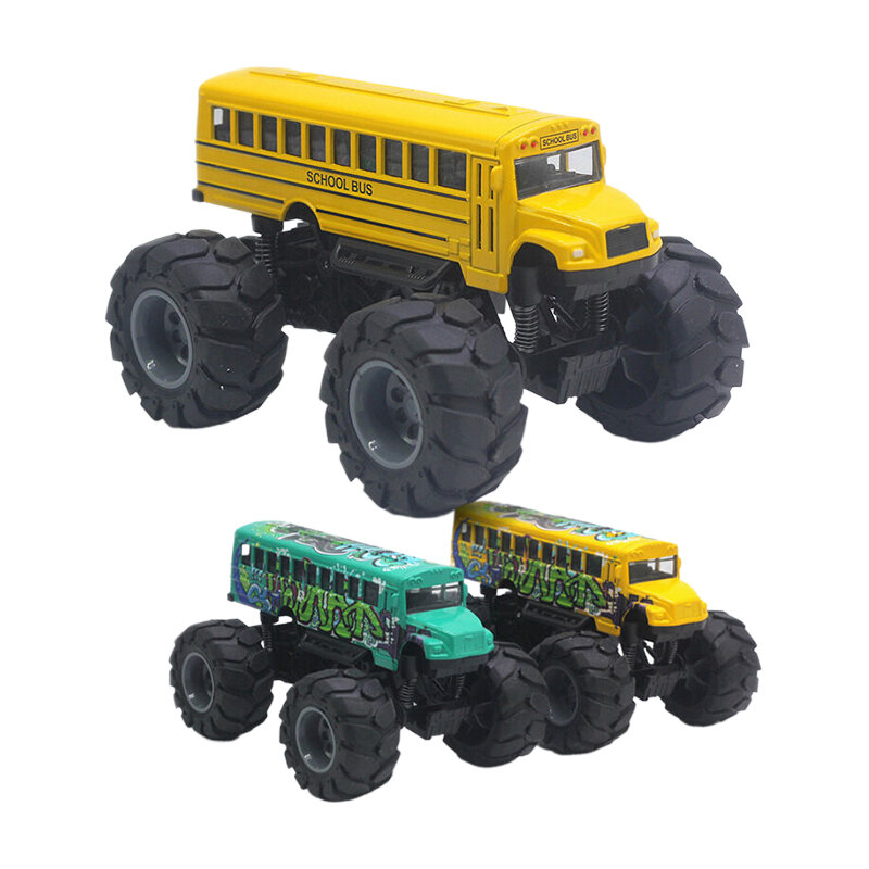 バックスクールバスモデル玩具,合金モンスターカー,男の子用おもちゃ