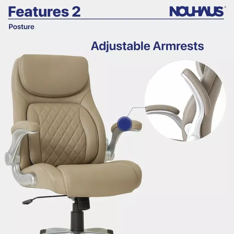 Nouhaus 인체 공학적 자세 PU 가죽 사무실 의자. 플립 조정 팔걸이가 있는 요추 지지대, 클릭 5 현대 임원 의자 및 C
